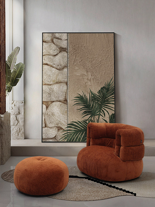 Divani Casa Shay Modern Burnt Orange Fabric Accent Chair & Ottoman Model VGEV-CH325-ORG-SET
