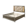 ACME Skylar LED Synthetic Leather & Dark Champagne Eastern King Bed with Storage & LED Model 25317EK
