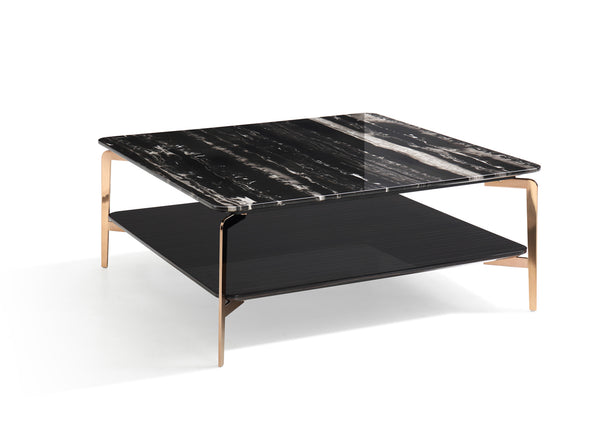 Modrest Dorian Modern Black Marble & Ebony Square Coffee Table Model VGHB292E-EBN