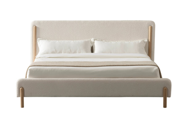 Queen Modrest Electra Modern Ivory Fabric & Rubberwood Bed Model VGHM-F4091-1-BED-Q
