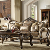 ACME Latisha Tan Pattern Fabric & Antique Oak Sofa with 8 Pillows(Same LV01576) Model 52115