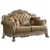 ACME Dresden Bone Synthetic Leather & Gold Patina Loveseat with 3 Pillows Model 53161