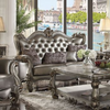 ACME Versailles Silver Synthetic Leather & Antique Platinum Loveseat with 4 Pillows Model 56821