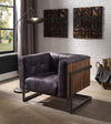 ACME Sagat Antique Ebony Top Grain Leather & Rustic Oak Accent Chair Model 59667