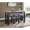 ACME Necalli Natural Marble Top & Weathered Espresso 4 Piece Pack Counter Height Table Set Model 72930