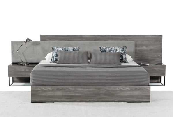 Eastern King Nova Domus Enzo Italian Modern Grey Oak & Fabric Bed With Nightstands Model VGACENZO-BED-EK