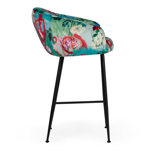 Roxann Contemporary Floral Velvet Bar Stool