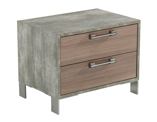 Boston Modern Brown Oak & Brushed Stainless Steel Nightstand