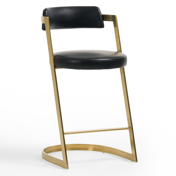 Shandra Black Leatherette + Gold Counter Stool
