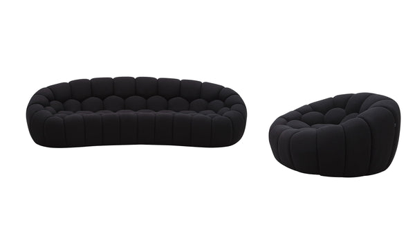 Divani Casa Yolonda Modern Curved Black Fabric Sofa Set Model VGEV-2126C-SET-BLK