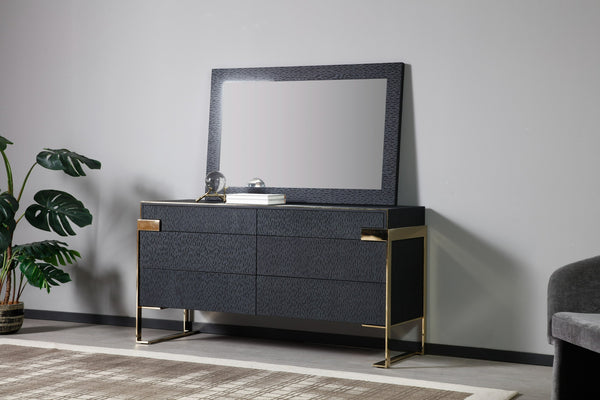 Modrest Athena & Rothsay Modern Grey Fabric & Wenge & Gold Bedroom Set Model VGVC-BD2233-SET-EK