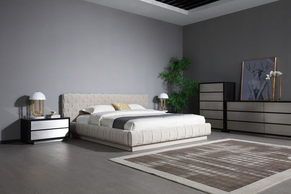 Queen Modrest Concord Modern Grey Velvet & Black Marble & Black Ash & Aluminum Bedroom Set Model VGVC-BD2311-2301-SET-Q