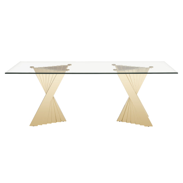 Buquet Glam Glass + Champagne Gold Rectangular Dining Table