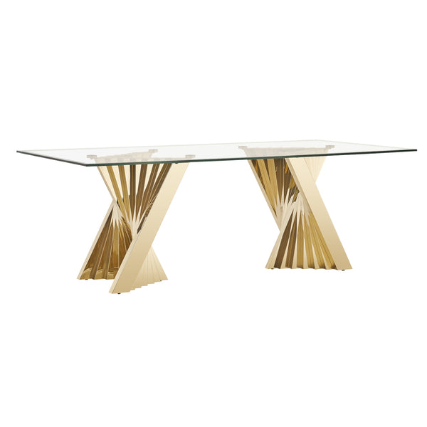 Buquet Glam Glass + Champagne Gold Rectangular Dining Table