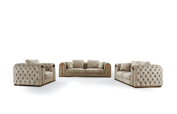 Divani Casa Dosie Transitional Beige Velvet Sofa Set Model VGBN-S-9368-SET-BGE