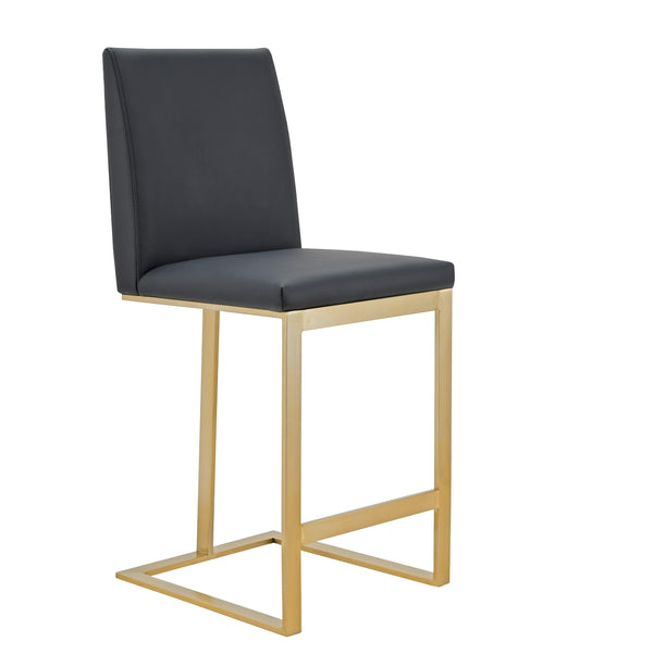 Modrest Frankie Modern Dark Grey Vegan Lether & Antique Brass Counter Stool Model VGGAGA-6917CH-C-DKGRY
