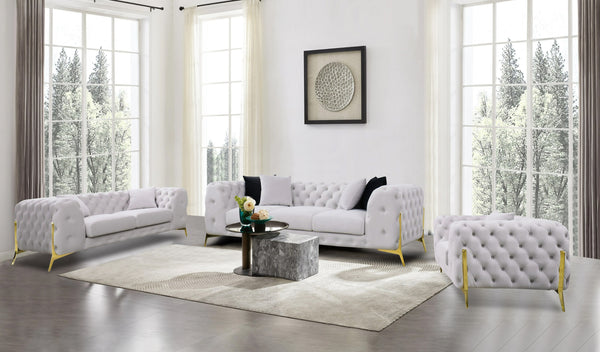 Divani Casa Clarice Transitional Light Beige Velvet Sofa Set Model VGAH-SF1013-SET-BGE