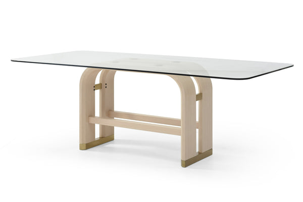 Modrest Florence Modern Glass & Natural Oak & Gold Dining Table Model VGVC-T2410