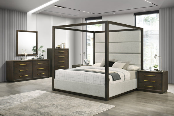 Queen Modrest Manhattan Contemporary Canopy Cherry Bedroom Set Model VGMA-BR-127-SET-CRY-Q