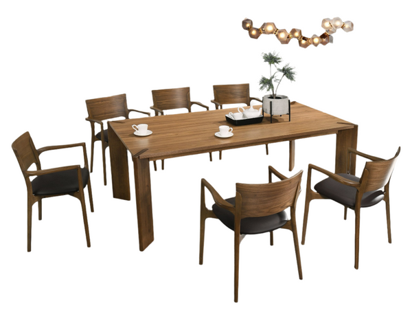 Modrest Edelman Mid Century Modern Brown Leatherette & Walnut Dining Set Model VGMA-MIT-5411-SET-WAL