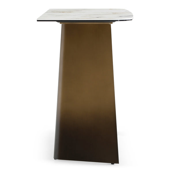 Clifford Contemporary White Ceramic + Brushed Bronze Console Table