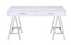 ACME Coleen White High Gloss & Chrome Writing Desk with USB Port Model 93047