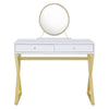 ACME Coleen White & Gold Vanity Desk with Mirror & Jewelry Tray Model AC00667