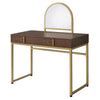 ACME Coleen Walnut & Gold Vanity Desk with Mirror & Jewelry Tray Model AC00670