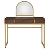 ACME Coleen Walnut & Gold Vanity Desk with Mirror & Jewelry Tray Model AC00670