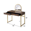 ACME Coleen Walnut & Gold Vanity Desk with Mirror & Jewelry Tray Model AC00670