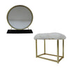 ACME Adao Faux Fur Mirror Black & Brass Vanity Mirror & Stool Model AC00931