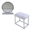 ACME Adao Faux Fur Mirror White & Chrome Vanity Mirror & Stool Model AC00935