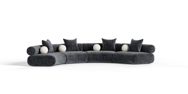 Divani Casa Simpson Contemporary Dark Grey Fabric Curved Modular Sectional Sofa With Throw Pillows 4 Piece Sectional Model VGOD-ZW-23018-GRY-MOD-4-Piece Sectional