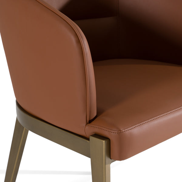 Aragon Modern Brown Vegan Leather + Brass Dining Chair