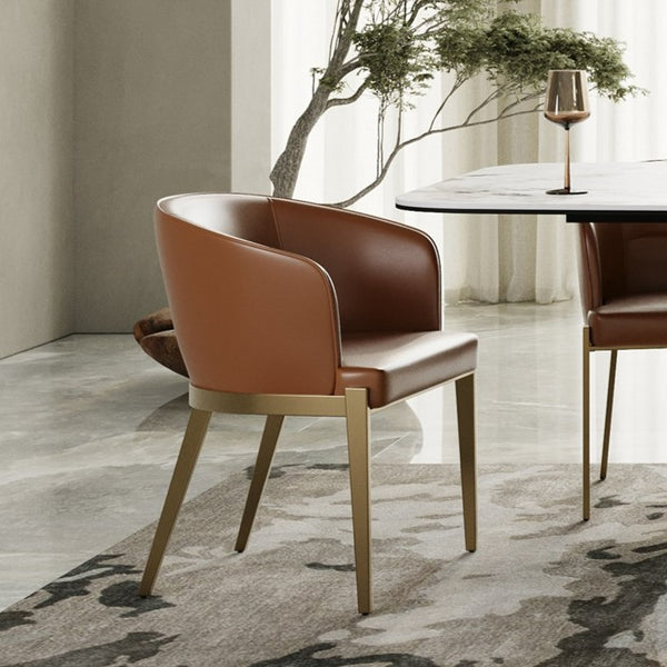 Aragon Modern Brown Vegan Leather + Brass Dining Chair
