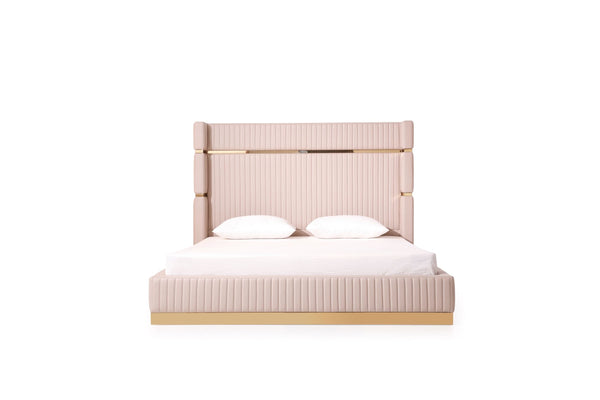 Modrest Sterling Modern Beige & Gold Bed With Nightstands Model VGVCBD1901-BEI-BED-2NS-SET