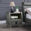 ACME Doris Gray Top Grain Leather & Aluminum Nightstand with USB Port & Electric Lock Model BD00440