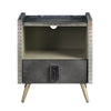 ACME Doris Gray Top Grain Leather & Aluminum Nightstand with USB Port & Electric Lock Model BD00440