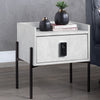 ACME Metis Vintage White Top Grain Leather Nightstand with USB Port & Electric Lock Model BD00557