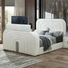 ACME Shelyn White Teddy Sherpa & Chrome EK Bed with LED TV Cabinet Fireplace & Bluetooth Model BD04751EK