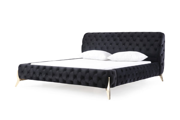 Eastern King Modrest Legend Modern Black Velvet &Amp; Gold Bed Model VGVCBD8111-BLKGLD-EK