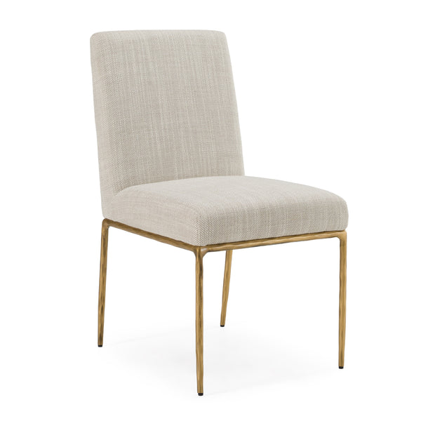Beasley Modern Off-White Linen + Brass Dining Chair