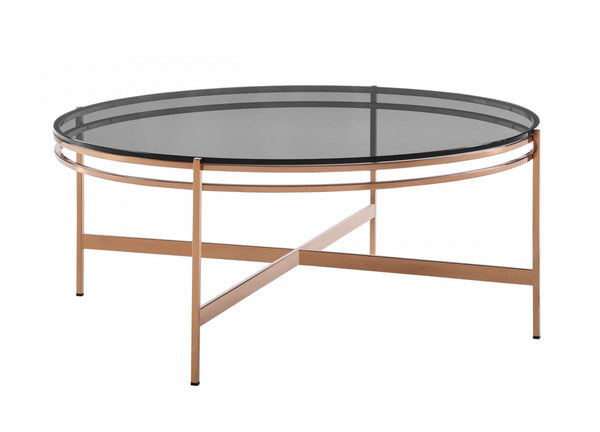 Modrest Bradford Modern Smoked Glass & Rosegold Coffee Table Model VGEWCT1011-3AA-CT
