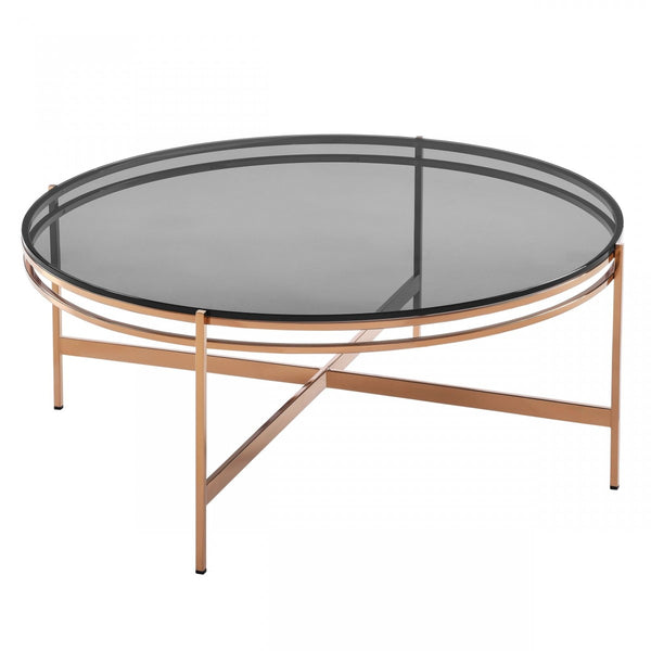 Modrest Bradford Modern Smoked Glass & Rosegold Coffee Table Model VGEWCT1011-3AA-CT