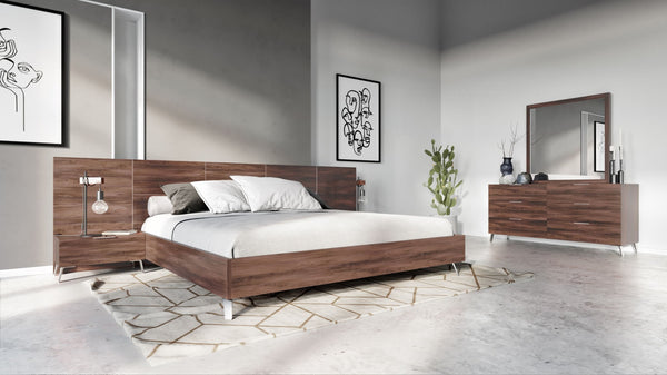 Nova Domus Brooklyn Italian Modern Walnut Bed With Nightstands Set Model VGACBROOKLYN-BED-NS