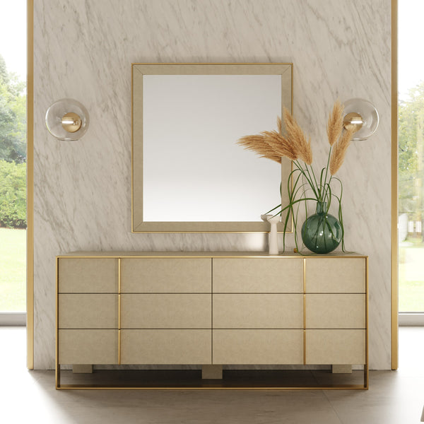 Cartier Modern Beige Shagreen & Brushed Brass Mirror