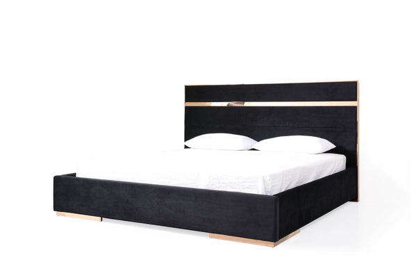 Nova Domus Cartier Modern Black & Rose Gold Bed With Nightstands Model VGVCBD-A002-BLK-BED-2NS-SET