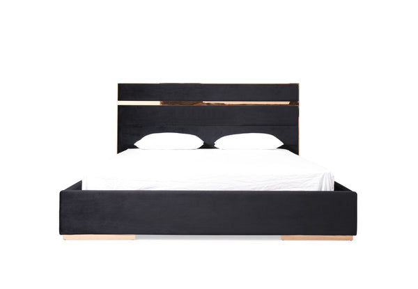 Nova Domus Cartier Modern Black & Rose Gold Bed With Nightstands Model VGVCBD-A002-BLK-BED-2NS-SET