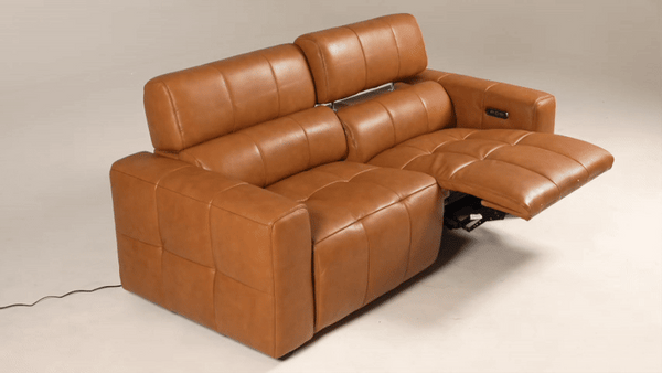 Chevak Modern Brown Leather Sofa w/ 2 Recliners