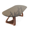 Modrest Christy Mid Century Modern Grey Glass & Walnut Oval Dining Table Model VGRY-RY-1101
